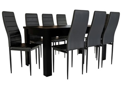 Czarny zestaw stół rozkładany z 8 krzesłami
