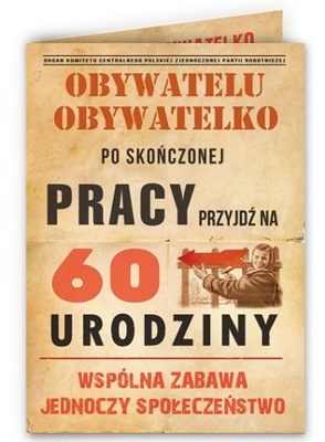Zaproszenia PRL na 60 urodziny OBYWATELU PRL 10szt