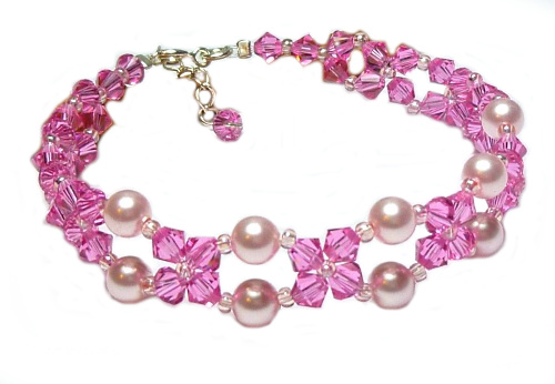 Bransoletka ROSE Swarovski Kryształy + PERŁY s329