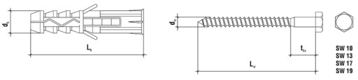 Kołki Kołek rozporowy wkręt KKX 12 x 200mm 4 szt.