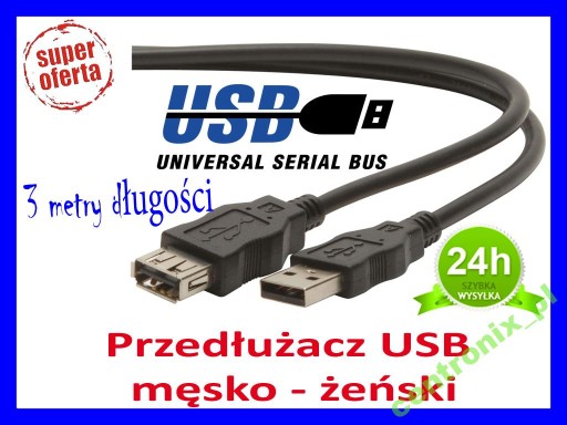 Kabel przedłużacz USB A/A męsko/żeński 1.8m