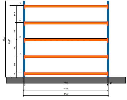 Полка для комплектации Mecalux 250х270х60-5 полок М7