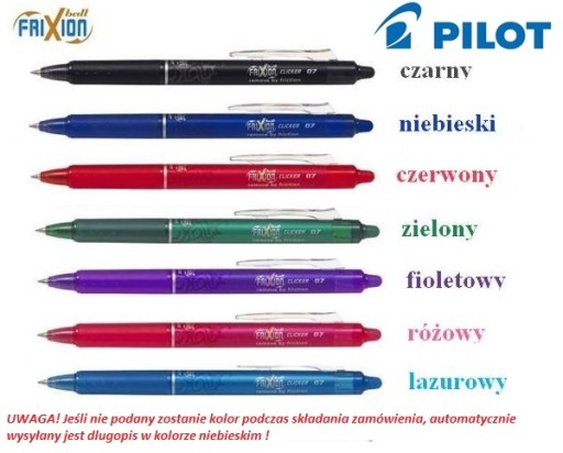 PILOT FRIXION CLICKER Стираемая ШАРИКОВАЯ РУЧКА 7 цветов