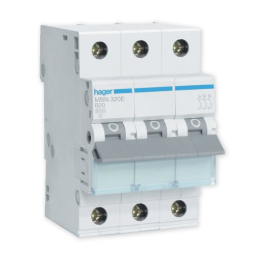 HAGER WYŁĄCZNIK NADPRĄDOWY 3P B 20A 6kA AC MBN320E
