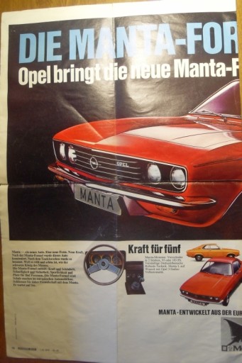 ПАПКА С ПОСТЕРАМИ OPEL MANTA PROSPECT 1970 CLASSIC