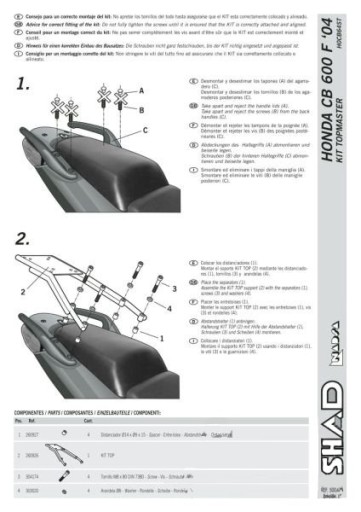 Рамка верхнего кофра HONDA Shad H0CB64ST CBF