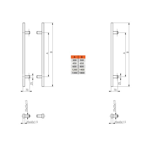 antaba pochwyt uchwyt drzwi INOX PR20X40 PROSTY500