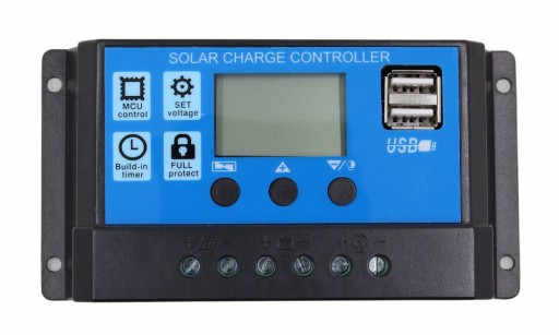 Regulator ładowania 10A PWM solar 12V 24V LCD USB