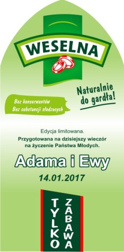 NAKLEJKI NA WÓDKĘ WESELNĄ ETYKIETY KRUPNIK 8szt. PR 622