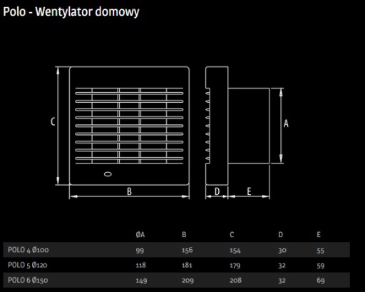 WENTYLATOR DOSPEL POLO 5 120 AŻ ŻALUZJA 007-0028