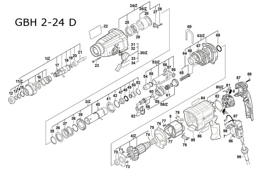 Вал и шестерня Bosch GBH 2-24 D/DF