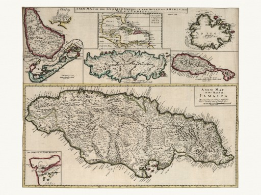 ЯМАЙКА БАРБАДОС Богато украшенная карта Сенекса 1721 года