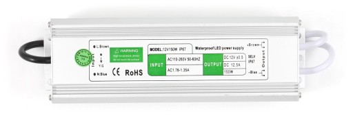 БЛОК ПИТАНИЯ 12 В 150 Вт 12,5 А IP67 ВОДОНЕПРОНИЦАЕМЫЙ ДЛЯ СВЕТОДИОДНОГО СТОЛИКА