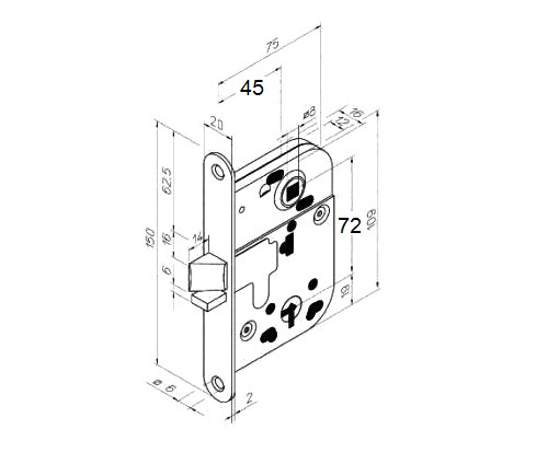 ЗАМОК ВРЕЗНЫЙ 72/45 С КЛЮЧОМ ABLOY 2014 BODA
