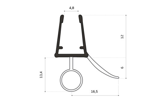 Уплотнитель для душевых кабин UK08 6-8мм 60см