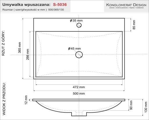 Умывальник встраиваемый Small Slim 50х36 для ванной комнаты