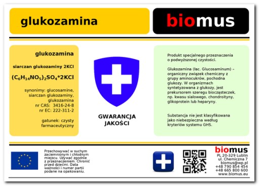 Biomus - GLUKOZAMINA SIARCZAN CZYSTY 250g