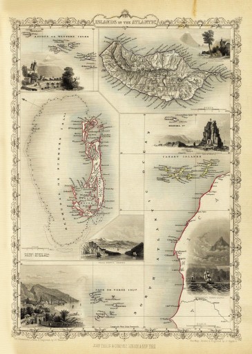 БЕРМУДСКИЕ АЗОРСКИЕ ОСТРОВА КАНАРСКИЕ Иллюстрированная карта 1851 года