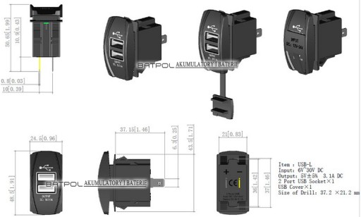 РОЗЕТКА USB 5 В, 3,1 А, 12 В, ЗАРЯДНОЕ УСТРОЙСТВО ДЛЯ ПАНЕЛИ B