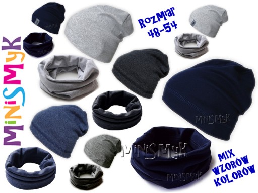 Komplet CZAPKA + TUBA beanie komin KOLORY r. 52-54