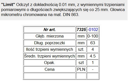 ОГРАНИЧИТЕЛЬНЫЙ МИКРОМЕТРИЧЕСКИЙ ИЗМЕРИТЕЛЬ ГЛУБИНЫ 73250102