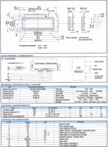 ART Новый графический ЖК-дисплей 122x32 размер 2x16 LED-Y/G N6