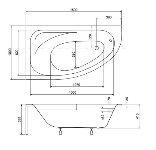 BESCO CORNEA УГЛОВАЯ ВАННА 150x100 ЛЕВАЯ