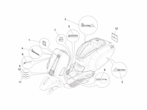 НАКЛЕЙКА БОКОВАЯ ЗНАК С НАПИСЬЮ PIAGGIO VESPA SPRINT 50 125