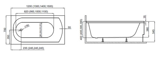 POLIMAT CLASSIC прямоугольная ванна 140x70 GW 15 ЛЕТ