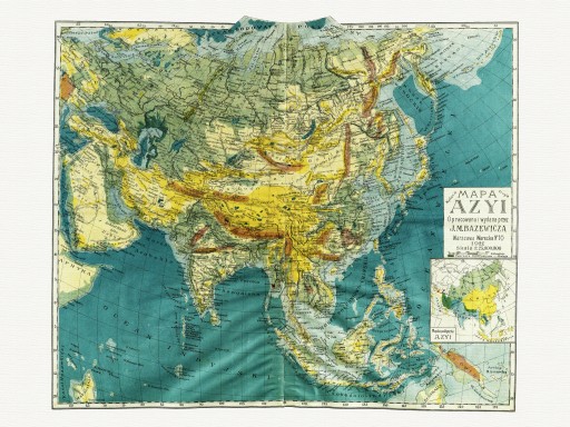 Физическая и политическая карта АЗИИ БАЗЕВИЧ 1921 г.