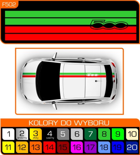 TRÓJKOLOROWE PASY NA DACH Fiat 500, Punto, Bravo !