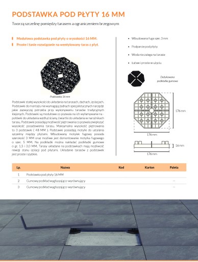 Подкладка, опора, опора для террасных плит, плитки, высота 16мм.