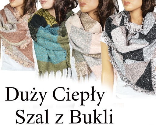 DUŻY Szal Ciepły SZALIK z Bukli PONCZO 20 WZORÓW