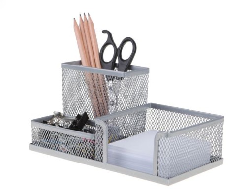 Przybornik na biurko metalowy ORGANIZER BIUROWY Net 3A srebrny + gratis
