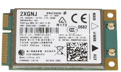 WWAN 2XGNJ 3G-модем Dell DW5550 AERO2 E6520 GW FV