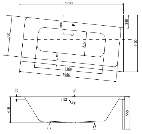 Wanna asymetryczna INFINITY 170x110 prawa+OBUD+SYF