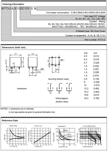 Реле 12В 12А 250В NT73-2CS12-12