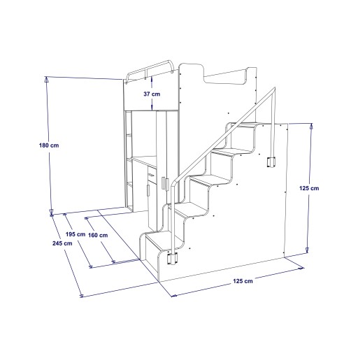 JSM4 Двухъярусная кровать 80x190 Шкаф + письменный стол + матрас черный глянцевый