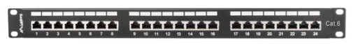 ПАТЧ-ПАНЕЛЬ, 24 порта, Cat 6, FTP, черная СТОЙКА Патч-панель 19 дюймов, 1U, LSA, экранированная