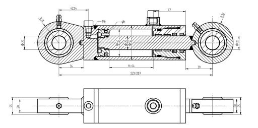 ГИДРАВЛИЧЕСКИЙ ЦИЛИНДР СМТ-2 40x20x64 L=223