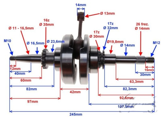 КОЛЕНВАЛ 4T GY6 SCOOTER 50 куб.см, насос 16 z