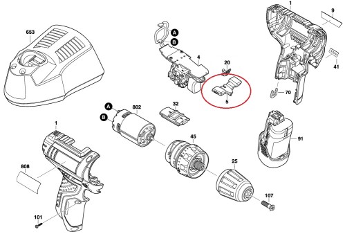 Рычаг Bosch GSR 10,8-2-LI правый-левый 2609100825