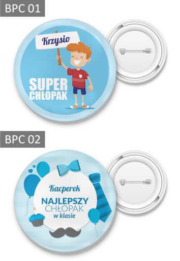 PRZYPINKA BUTTON Z IMIENIEM NA DZIEŃ CHŁOPAKA 56mm