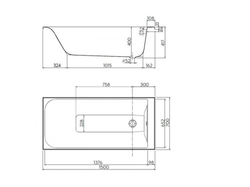 КРУГЛАЯ ПРЯМОУГОЛЬНАЯ ВАННА REKORD 150 x 70 см XWP1650