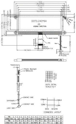 ART LCD графический 240x64-A COG LED K/W 3.3V