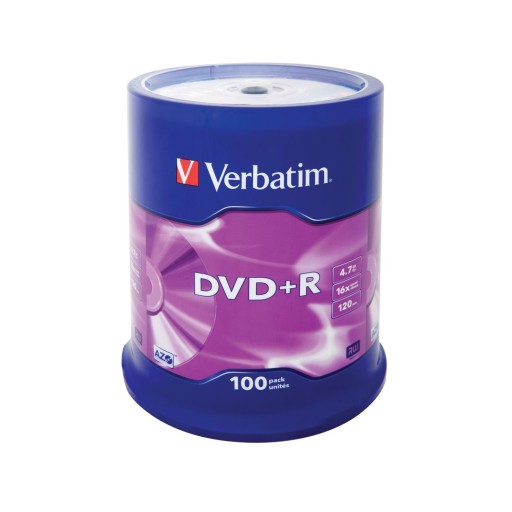 VERBATIM DVD+R 4,7GB 16x cake 100 szt. AZO+marker!