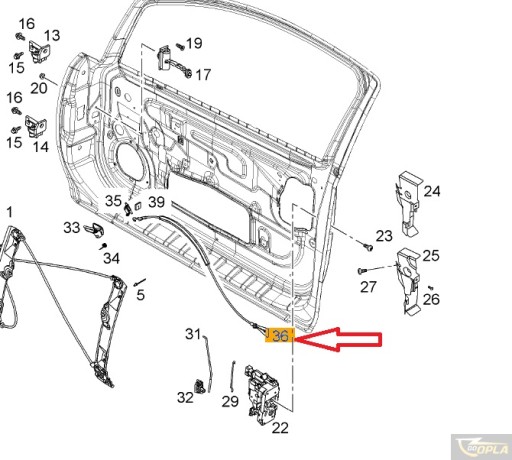 Linka otwierania drzwi Opel Corsa D 3 drzwi OE 13186767