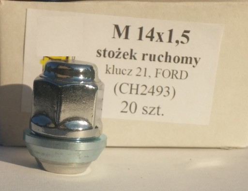 Nakrętka 14x1,5 stożek ruchomy klucz 21 kryta FORD