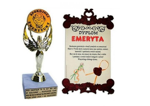 STATUETKA DLA EMERYTA + DYPLOM PREZENT EMERYTURA