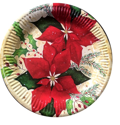 Talerze świąteczne papierowe 23cm POINSETIA 6 szt